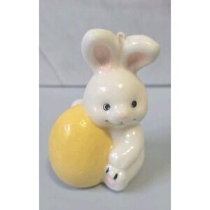 Vintage Easter White Bunny Rabbit Holding A Yellow Egg Candle